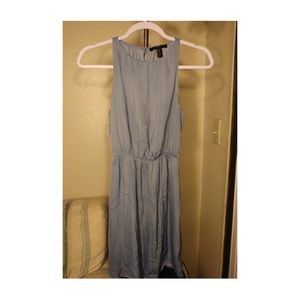 Blue satin mini halter dress